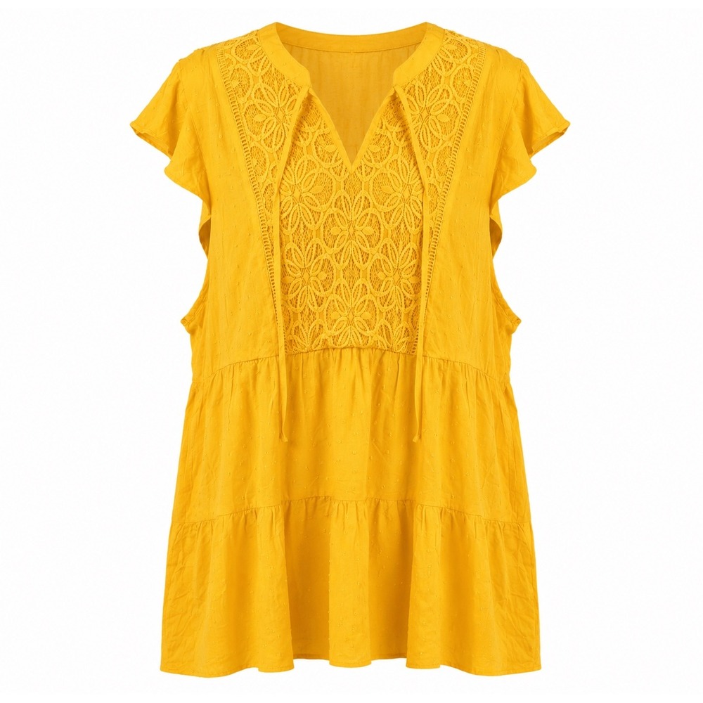 Torrid‎ babydoll Yellow Lace Textured Plus size 4X Boho Tiered Tunic Top summer